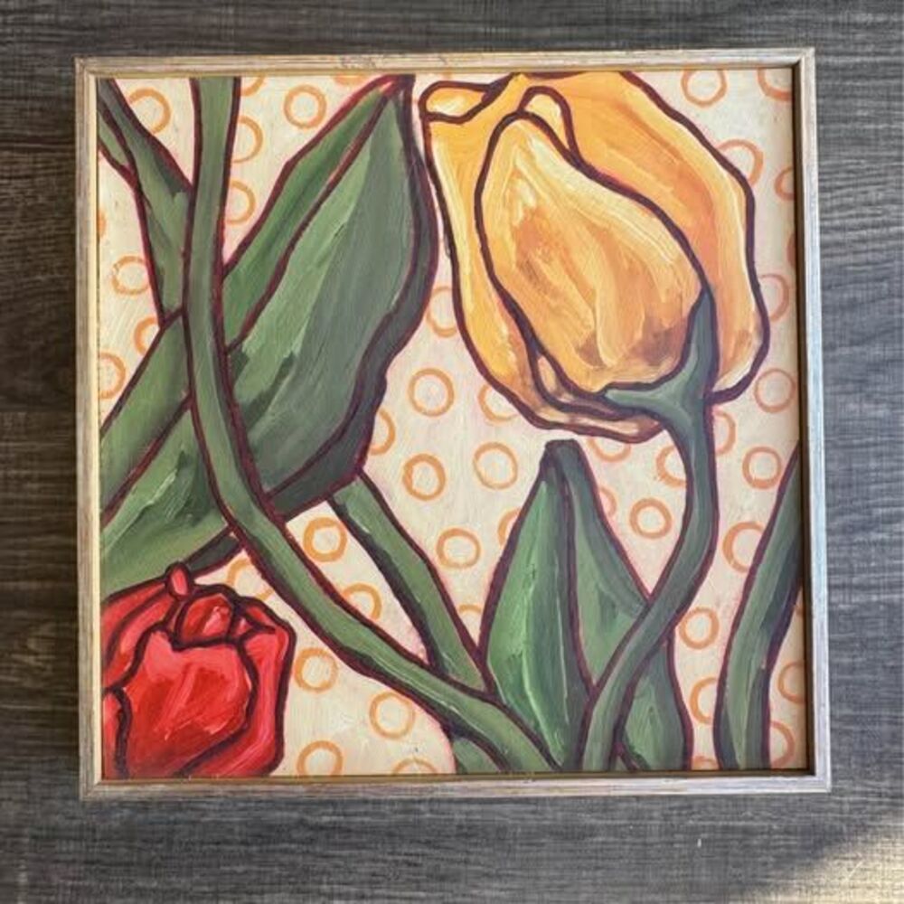 Woodblock Menagerie VIII Floral Botmd 7 3/4” x 7 3/4” Framed
